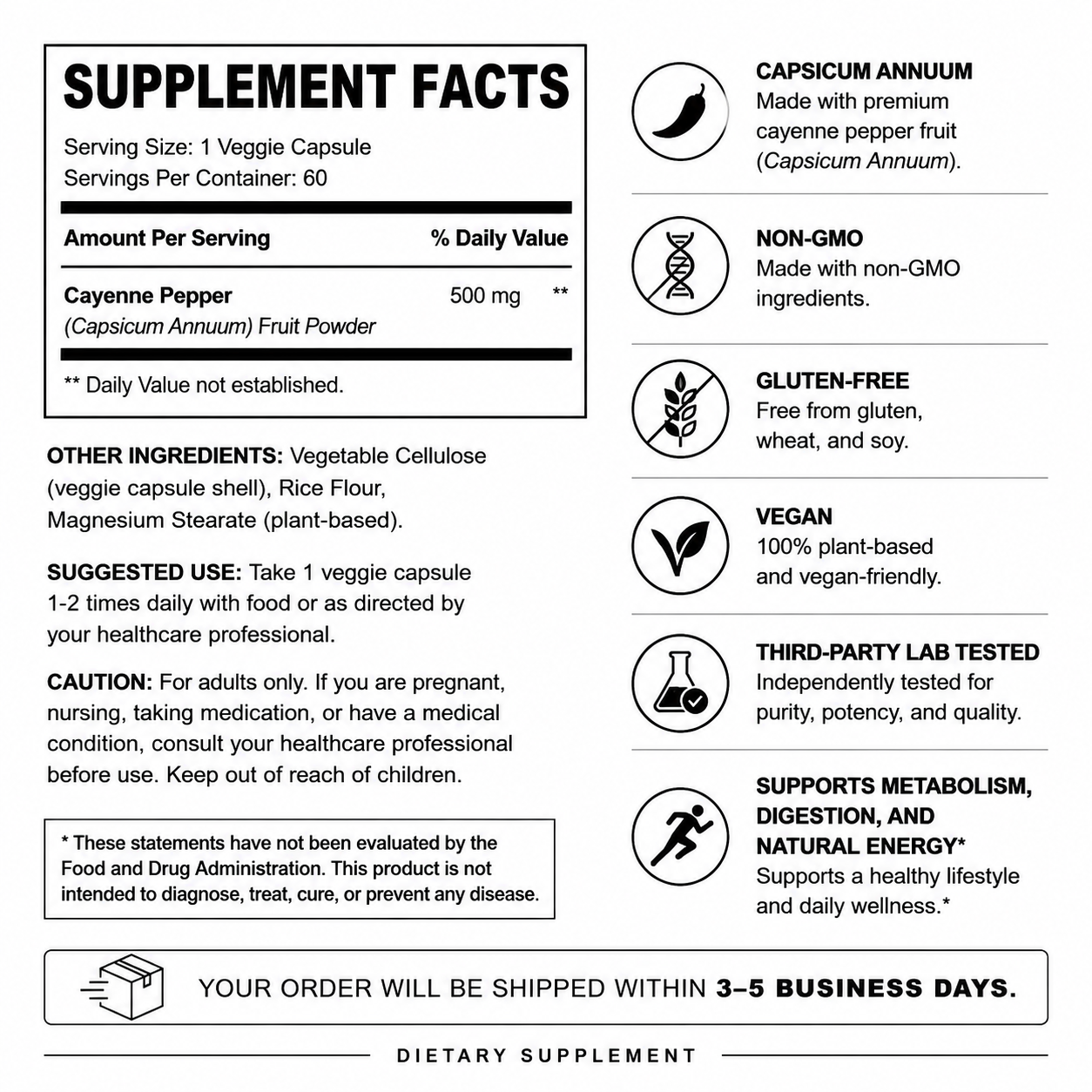 Cayenne Pepper Advanced Botanical Formula — Supplement Facts